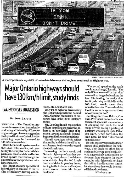 Increase Ontario 400-series Highway Speed Limit
