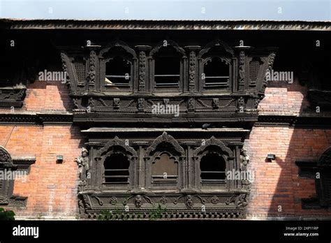carved facades typical  kathmandu durbar squares architecture stock