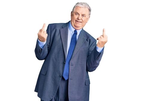 Free Photo Senior Grey Haired Man Wearing Business Jacket Showing Middle Finger Doing Fuck You
