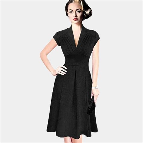 Audrey Hepburn Sexy V Neck Retro Vintage Dress 1950s Swing Dress