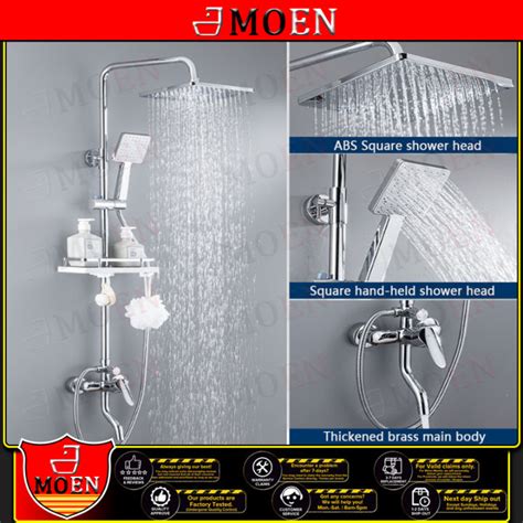 MOEN Stainless Steel Bathroom Hot And Cold Square Rainfall Shower Set Mixer Faucet Lazada PH