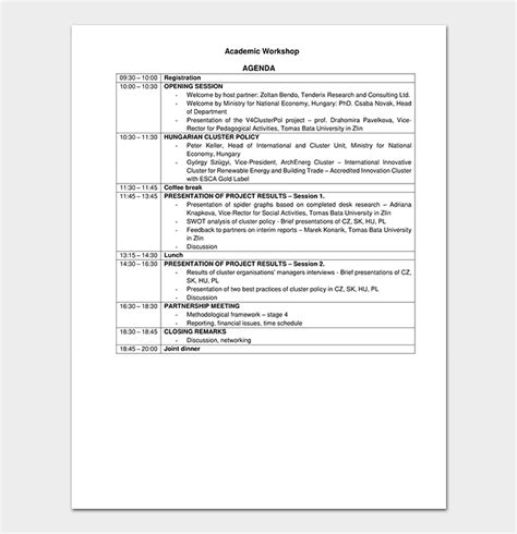 Workshop Agenda Template Docs In Word Pdf Format