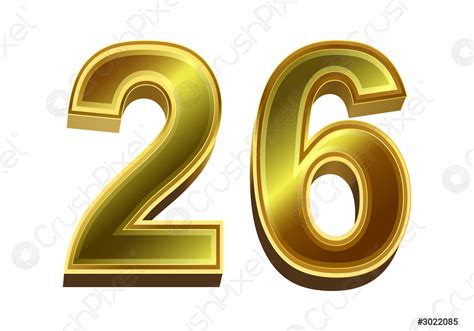 3d número de oro 26 aislado sobre fondo blanco - vector de stock
