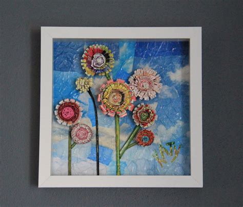 Upcycled Magazine Flower Art 3 Framed In White Etsy
