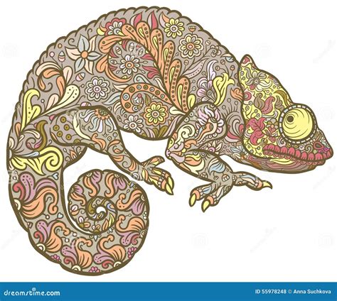 Zentangle Stylized Multi Coloured Chameleon Stock Vector Illustration