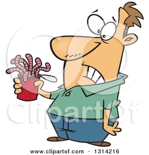 Clipart Of A Cartoon Brunette White Man Holding A Can Of Worms