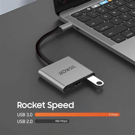 Mowsil USB C Hub 3 IN 1 Type C To USB PD HDMI Mowsil