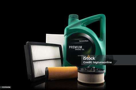 Car Engine Oil And Filters Isolated On Black Background Car Oil Air ...
