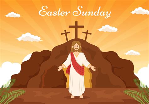 Happy Easter Sunday Day Illustration With Jesus He Is Risen And