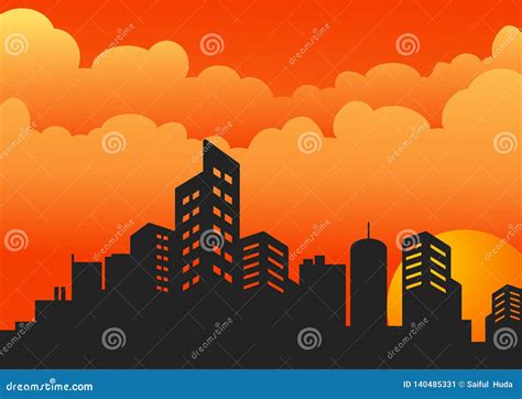 Sunset Silhouette Evening With Building Stock Vector Illustration Of