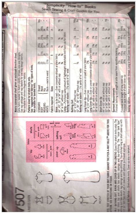 Simplicity 7507 Girl S Bathing Suit Bikini Cover Up In Two Lengths Size 10 Used Sewing Pattern