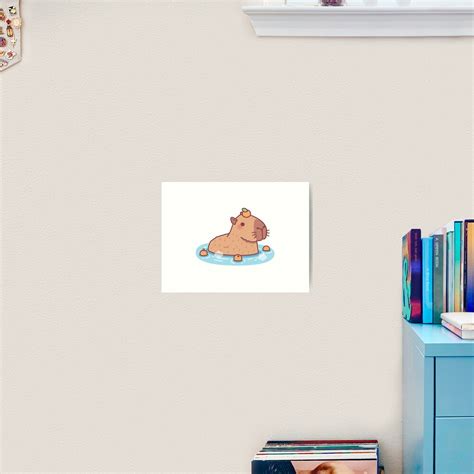 Cute Capybara With Orange On Head Chilling In Hot Spring Art Print For Sale By Rustydoodle