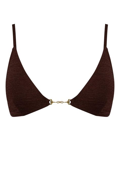 Brown WOMAN Afra X DeFacto Fall In Love Regular Fit Crinkle Fabric Bikini Top DeFacto