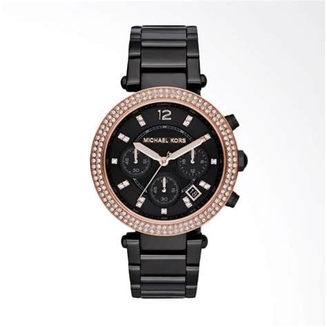 Jual Jam Tangan Wanita Michael Kors Parker Chronograph Black Dial Black