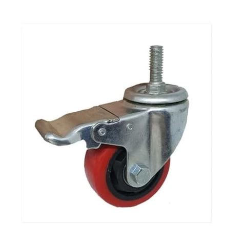 Jual Roda Pu Merah Double Bearing Medium Duty Caster Drat Inch Rem Di