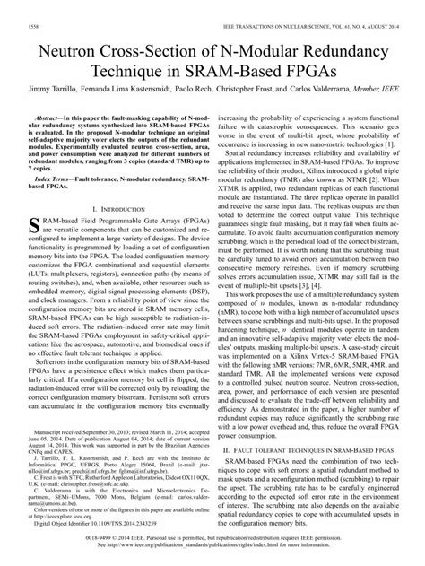 Pdf Neutron Cross Section Of N Modular Redundancy Technique In Sram