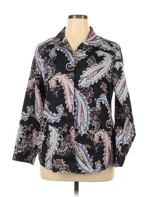 Chico S 100 Cotton Color Block Paisley Black Long Sleeve Button Down