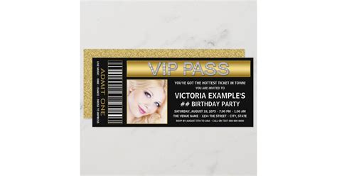 Black Gold Vip Pass Ticket Birthday Party Invitation Zazzle