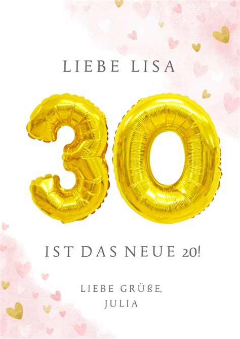 Glückwunschkarte zum 30 Geburtstag rosa mit Send a Smile