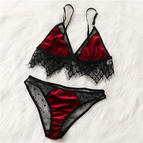 Aliexpress Buy Women Sexy Lace Deep V Push Up Bra Velvet Lingerie Set Transparent Brief