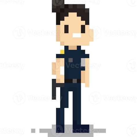 pixel art femal police officer character  png