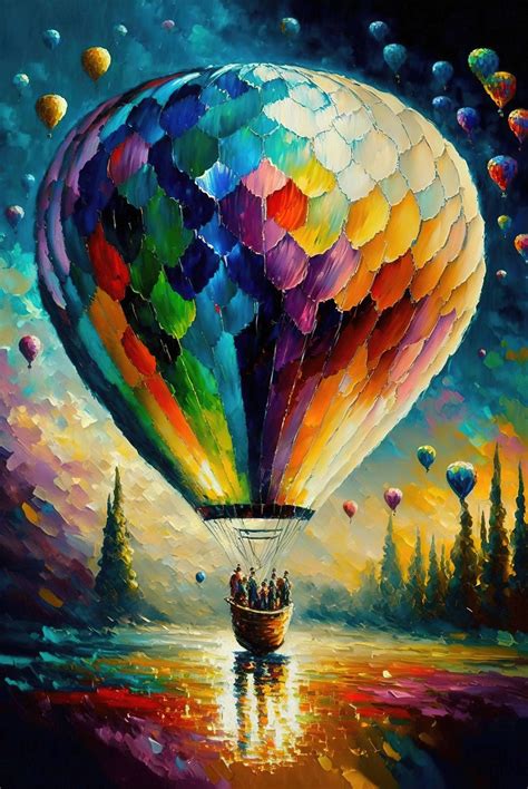 Hope Hot Air Balloon Rainbow Art Prints Palette Knife Painting Modern Wall Art Canvas Metal