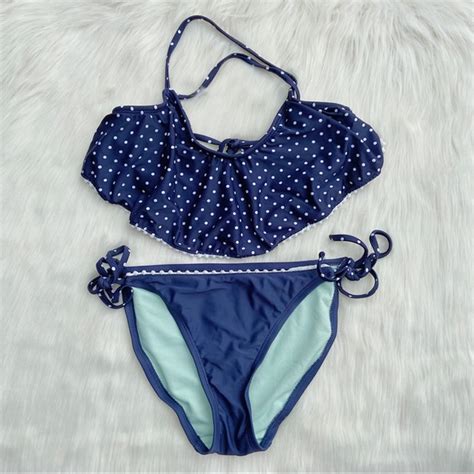 Swim 32 Navy Blue White Polka Dot Ruffle Bikini Poshmark