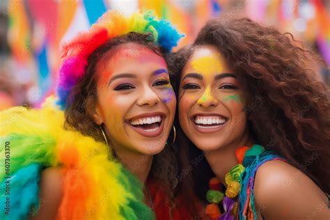 Smiling Generative Ai Couple At Lgbtq Gay Pride Parade In Sao Paulo Love And Diversity In The