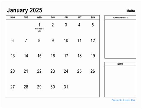 January 2025 Planner with Malta Holidays