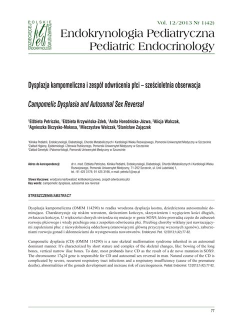 PDF Campomelic Dysplasia And Autosomal Sex Reversal