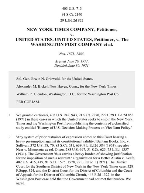 New York Times Co. v. United States, 403 U.S. 713 (1971) | PDF | First ...
