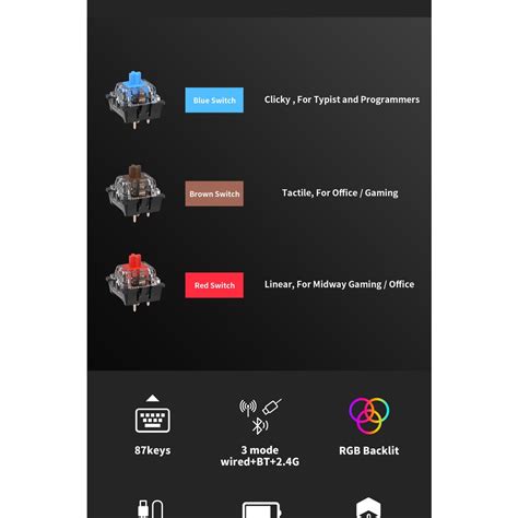 Royal Kludge Rgb Triple Mode Bt G Usb C Hot Swappable Mechanical Keyboard Keys Rk