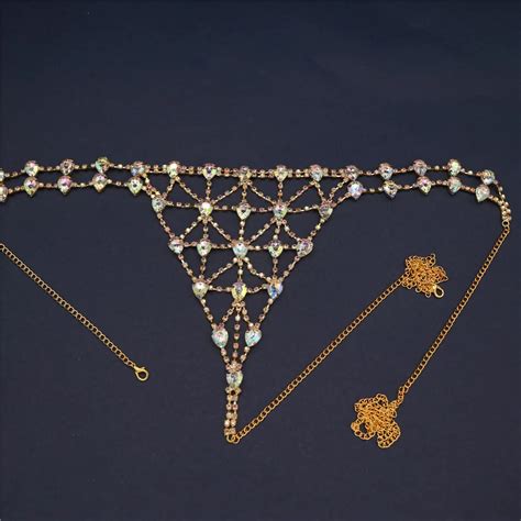 Shihan Sexy Women S Luxury Body Jewelry Crystal Bikini Underwear Set Chain Bra Crystal Waist