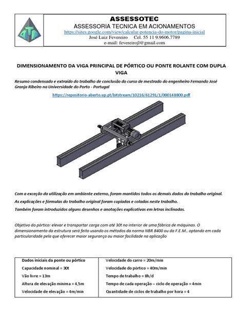 Dimensionamento Da Viga Principal De Ponte Rolante Dupla Viga Pdf