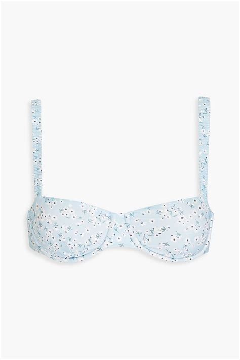 PEONY SWIMWEAR Holiday Floral Print Stretch ECONYL Underwired Balconette Bikini Top THE OUTNET