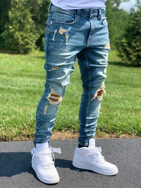 Skinny jeans men streetwear destroyed ripped jeans from hype project ...