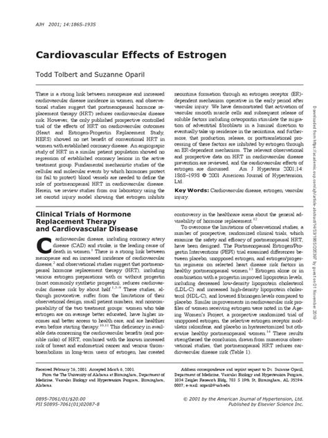 Cardiovascular Effects of Estrogen | PDF | Hormone Replacement Therapy ...