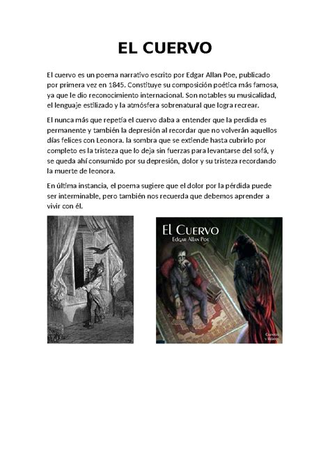 EL Cuervo - EL CUERVO El cuervo es un poema narrativo escrito por Edgar
