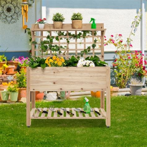 Raised Garden Bed Mobile Elevated Wooden Planter Box W Wheels Trellis