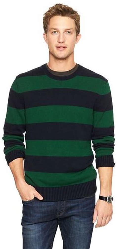 Gap Wide Striped Crewneck Sweater In Green For Men Navy Lyst