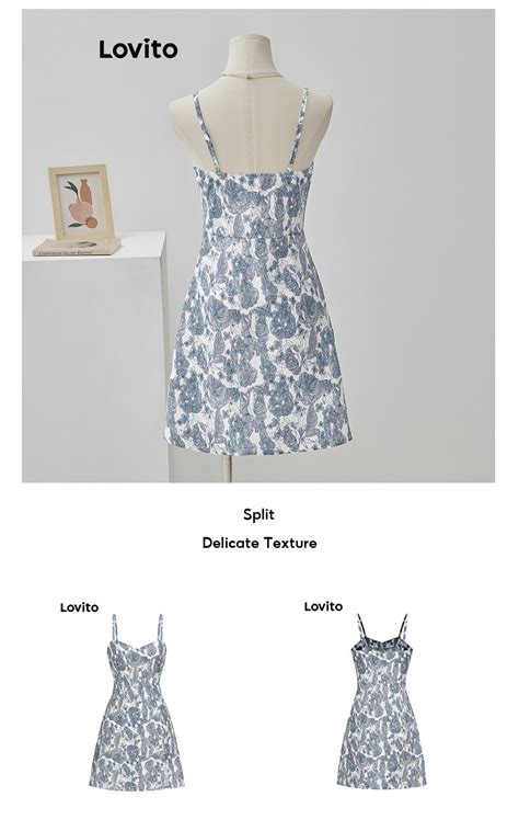Hot Lovito Boho Ditsy Floral Split Dress For Women L68ED195 Blue Lovito Gaun Belahan Bunga