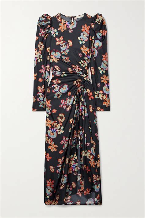 ULLA JOHNSON Amalie Ruched Floral Print Silk Twill Midi Dress In 2024