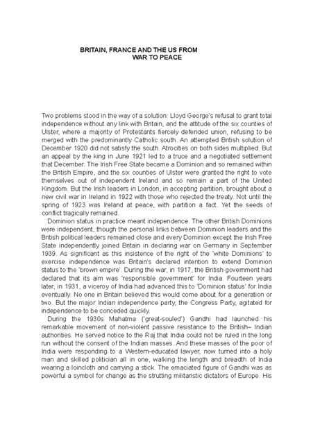 13.1 Britain, France and the us from War to Peace - WAR TO PEACE Two