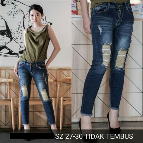 jual  celana jeans wanita ripped jeans denim skinny stretch sobek