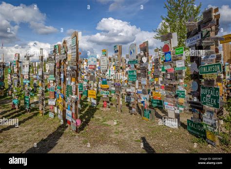 Sign post forest in Watson Lake, Yukon Stock Photo - Alamy