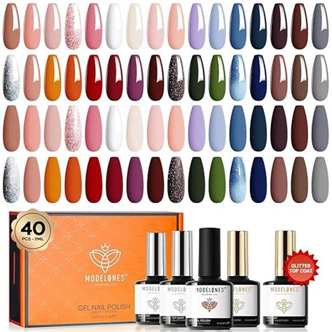 Amazon Modelones 40 Pcs Gel Nail Polish Set 36 Colors Nude Pink