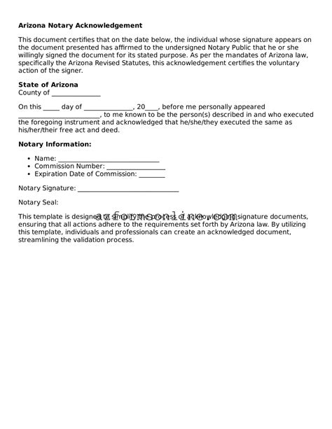 Free Arizona Notary Acknowledgement Template Printable Pdf Form