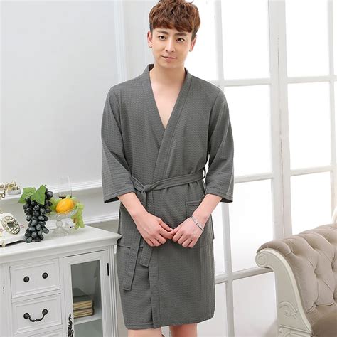 Hot Selling Men Summer Suck Water Waffle Bathrobe Male Plus Size Kimono