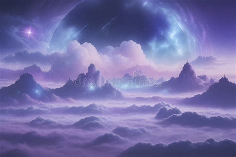 A Mystical City Built On Clouds Stock Illustration Illustration Of