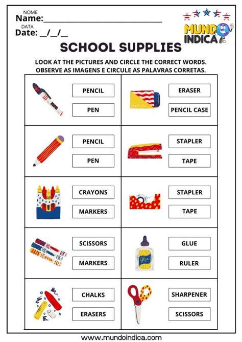 Trabalho Escolar Em Inglês - 10 Atividades de Inglês sobre Materiais Escolares
